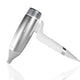 Silver and white hair dryer on a white background