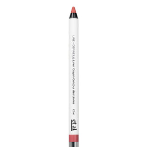 Lip liner with red cap and black tip on a light gray background