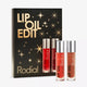 Rodial lip oil set with black packaging featuring 'Lip Oil Edit' text.