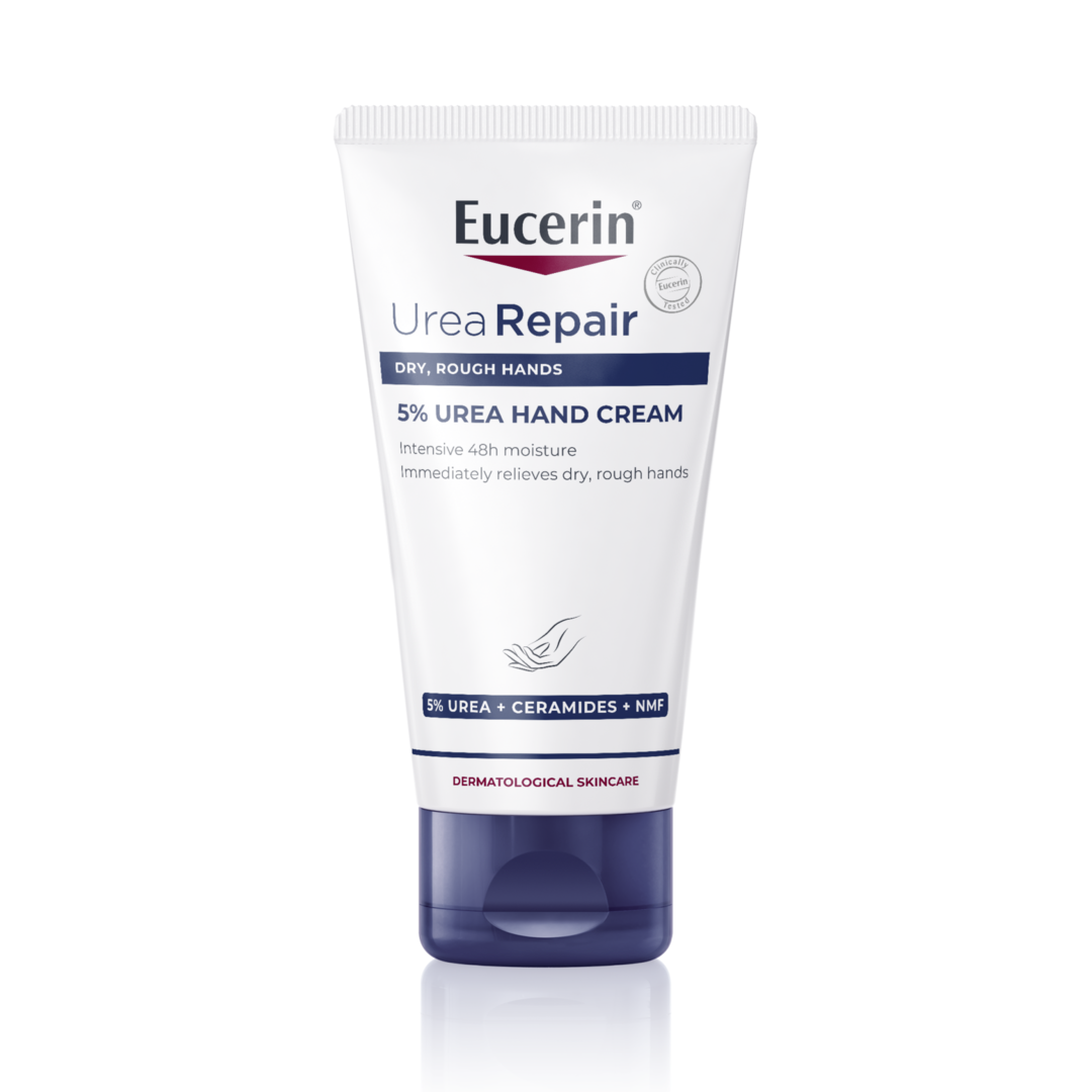 Eucerin Urea Repair hand cream on a white background
