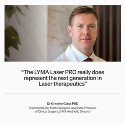 Man in a suit with text about LYMA Laser PRO and a quote from Dr. Graeme Glass PhD.