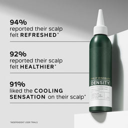 Bottle of Philip Kingsley Density Scalp Tonic with text on a gray background