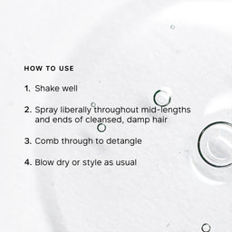 Instructions for using a hair care product with text and droplet graphics on a white background