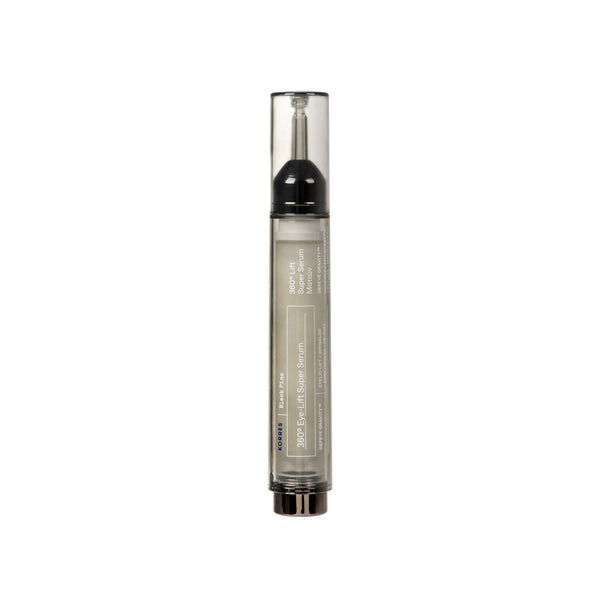 A slim, transparent cylindrical cosmetic tube with a black top and bottom, containing a light gray cream product, shown on a plain white background.