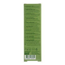 Back label of a skincare product with text and branding on a white background