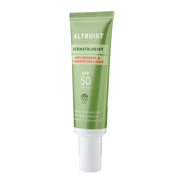 Green skincare tube labeled 'Altruist' on a white background