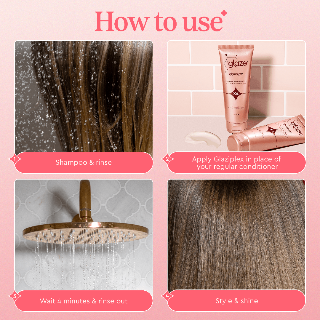 Instructions on how to use a hair care product with images and text.