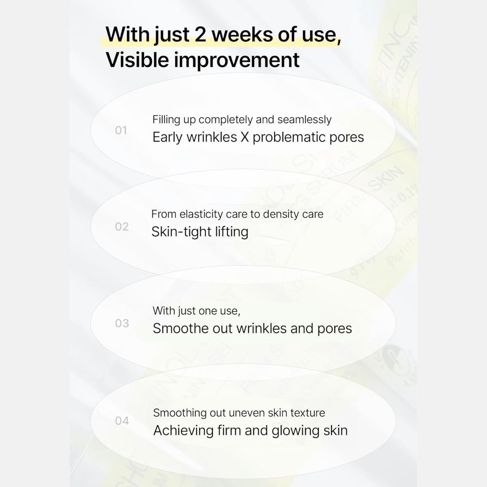Text on a white background highlighting skin improvement benefits with a skincare product.