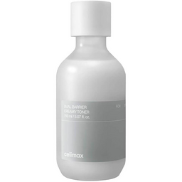 White bottle of celimax toner on a white background