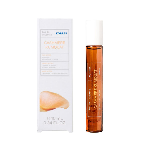 Korres Cashmere Kumquat perfume bottle and packaging on a white background