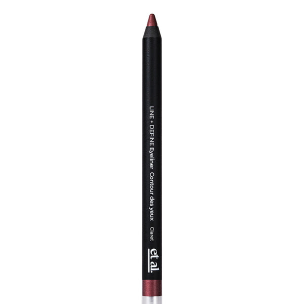 Eyeliner pencil with black casing and red tip on a light gray background