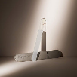 Pair of gray shoe trees on a neutral background