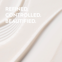 Text 'REFINED. CONTROLLED. BEAUTIFIED.' on a light beige background