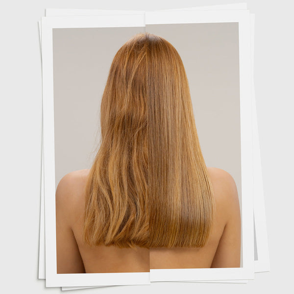 Long, straight, brown hair on a neutral background