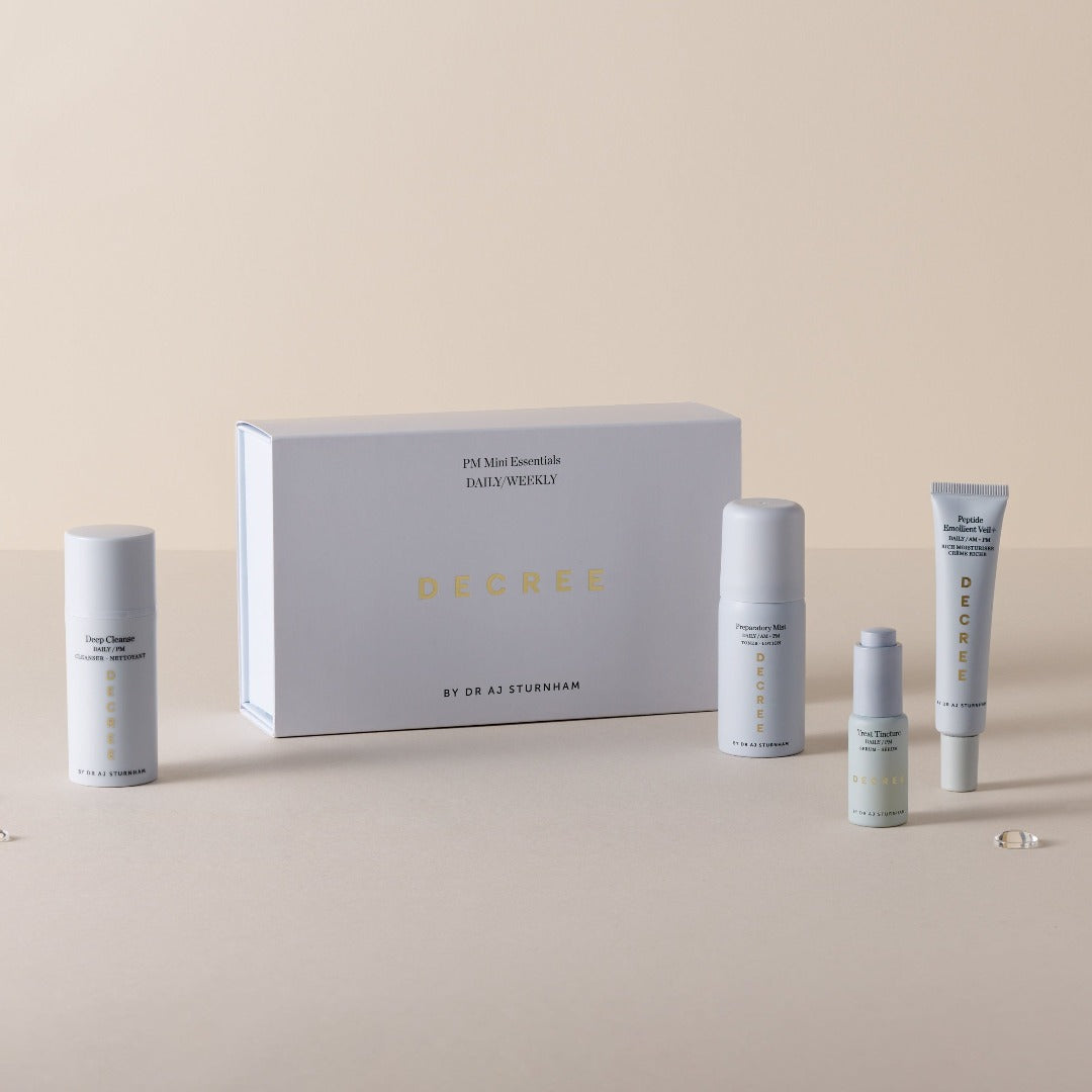Decree PM Mini Essentials next to the packaging 