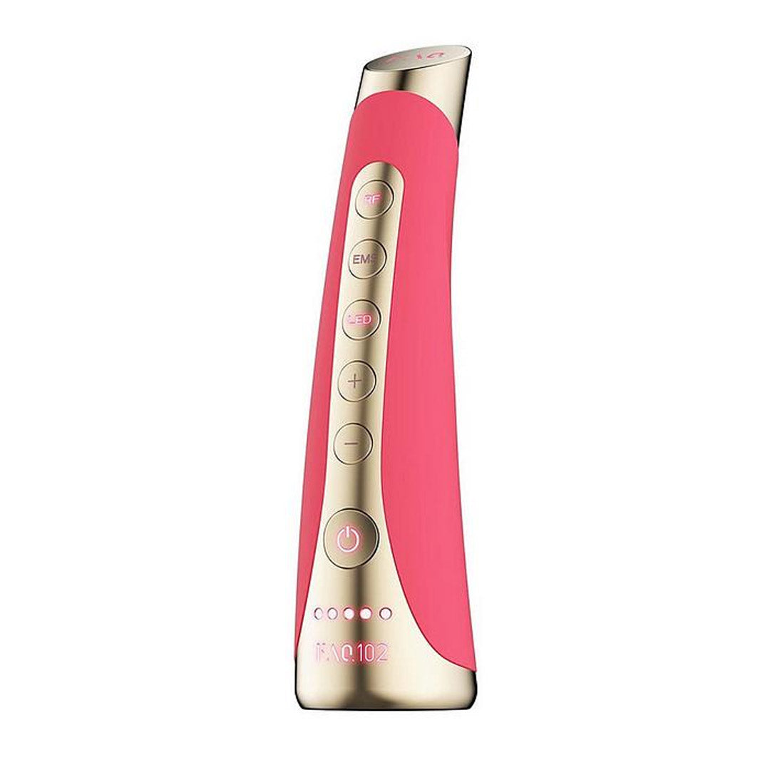 Pink and gold electronic device on a white background