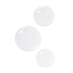 Three white round tags with holes on a white background