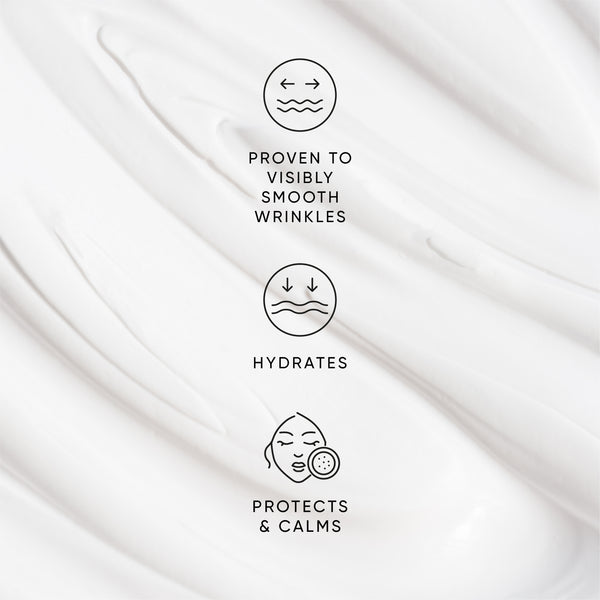 Text on a white background with icons and text about skincare benefits.