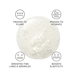 Cosmetic product with icons and text indicating its benefits on a white background