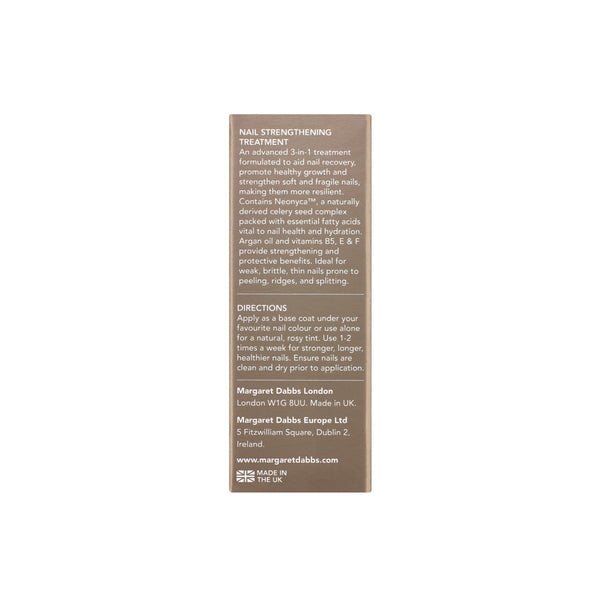 Nail strengthening treatment packaging with text on a white background