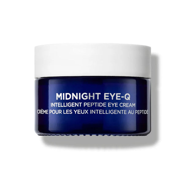 Blue eye cream jar with white lid on a white background