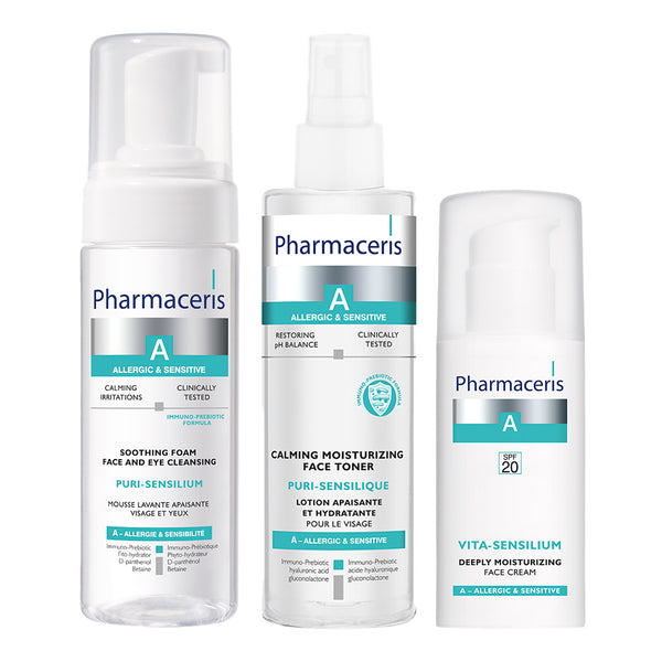 Three Pharmaceris skincare products on a white background