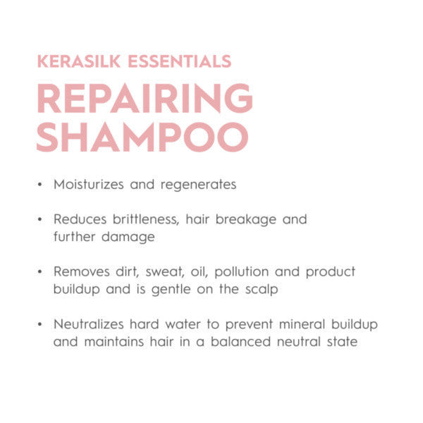 Kerasilk Essentials Repairing Shampoo description on a white background
