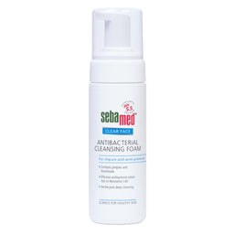 Sebamed antibacterial cleansing foam bottle on a white background