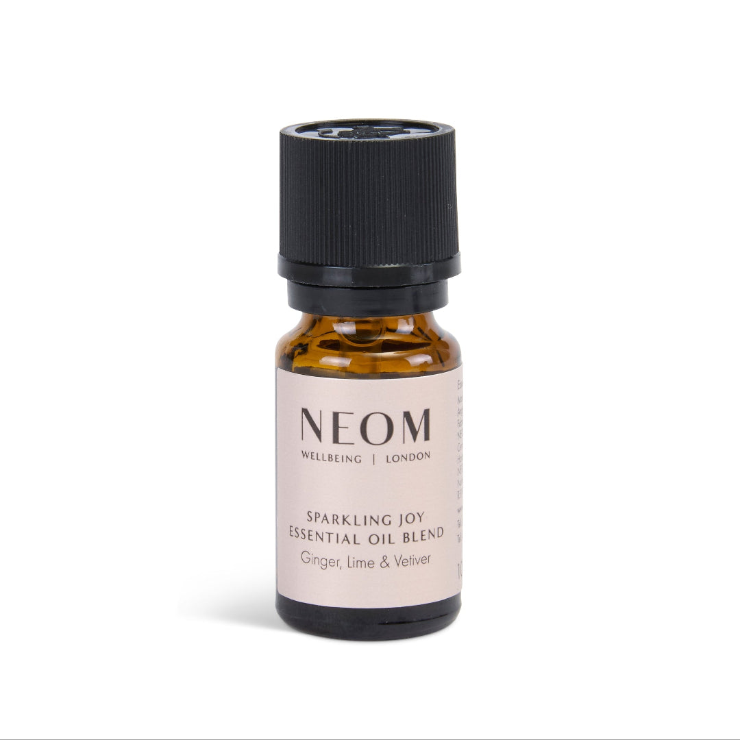 Neom essential oil blend bottle on a white background