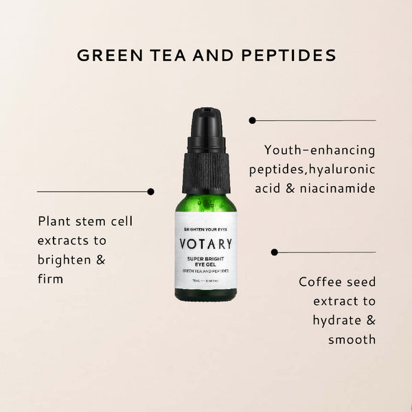 Votary Super Bright Eye Gel, Green Tea and Peptides 15ml