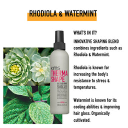 KMS Thermo Shape hair spray with Rhodiola and Watermint text on a white background