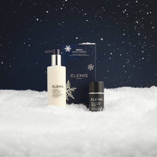 Elemis skincare products on a snowy background