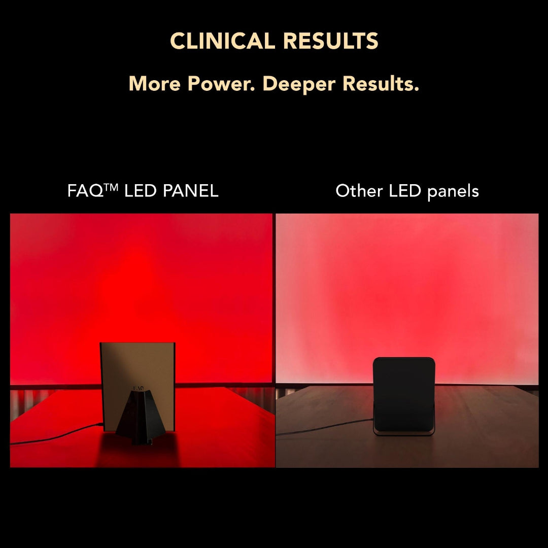 A promotional comparison graphic on a black background with the headline 'CLINICAL RESULTS More Power. Deeper Results.