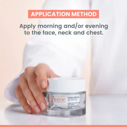 Avene Hyaluron Activ B3 cream jar with application method text on a light background