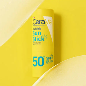 CeraVe Invisible Sun Stick SPF 50+ on a yellow background
