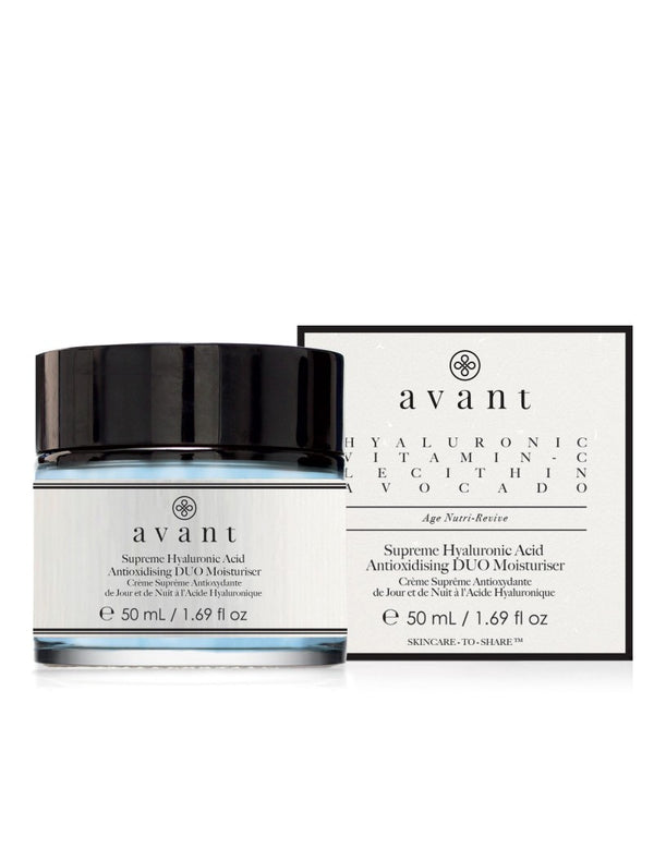 Avant Skincare Supreme Hyaluronic Acid Anti-oxidising DUO Moisturiser and packaging